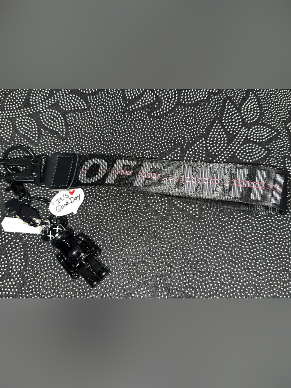 Off-White Black Webbing Strap with White Logo and Red Stitching